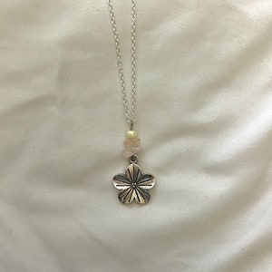 Daisy Necklace, Flower Charm, Pendant with Genuine Crystals on a Dainty Silver Non Tarnish Chain, Amethsyt, Green Aventurine, Lapis Lazuli