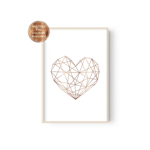 Geometric Heart Foiled Print Rose Gold Foil Geo Ireland - Rose Gold Foil Wall Art Geometric Heart Foiled Print Rose Gold Foil Geo Ireland - Rose Gold Foil Wall Art