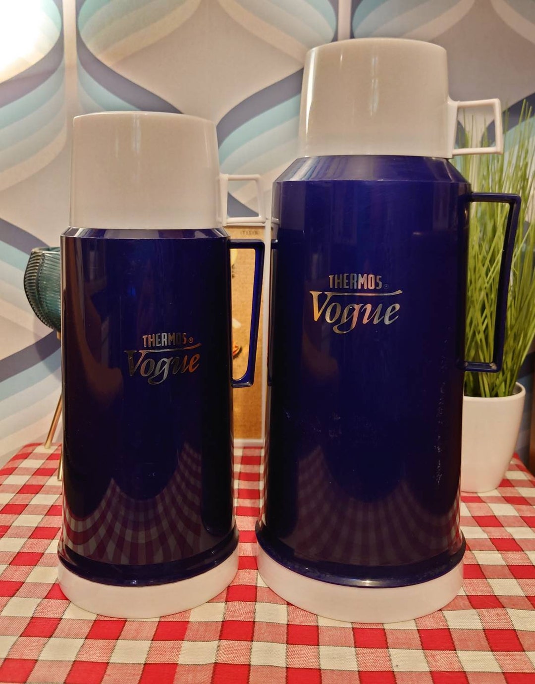 Vintage Navy Blue THERMOS Vogue Flask. Made in England. 2 Available. 1.