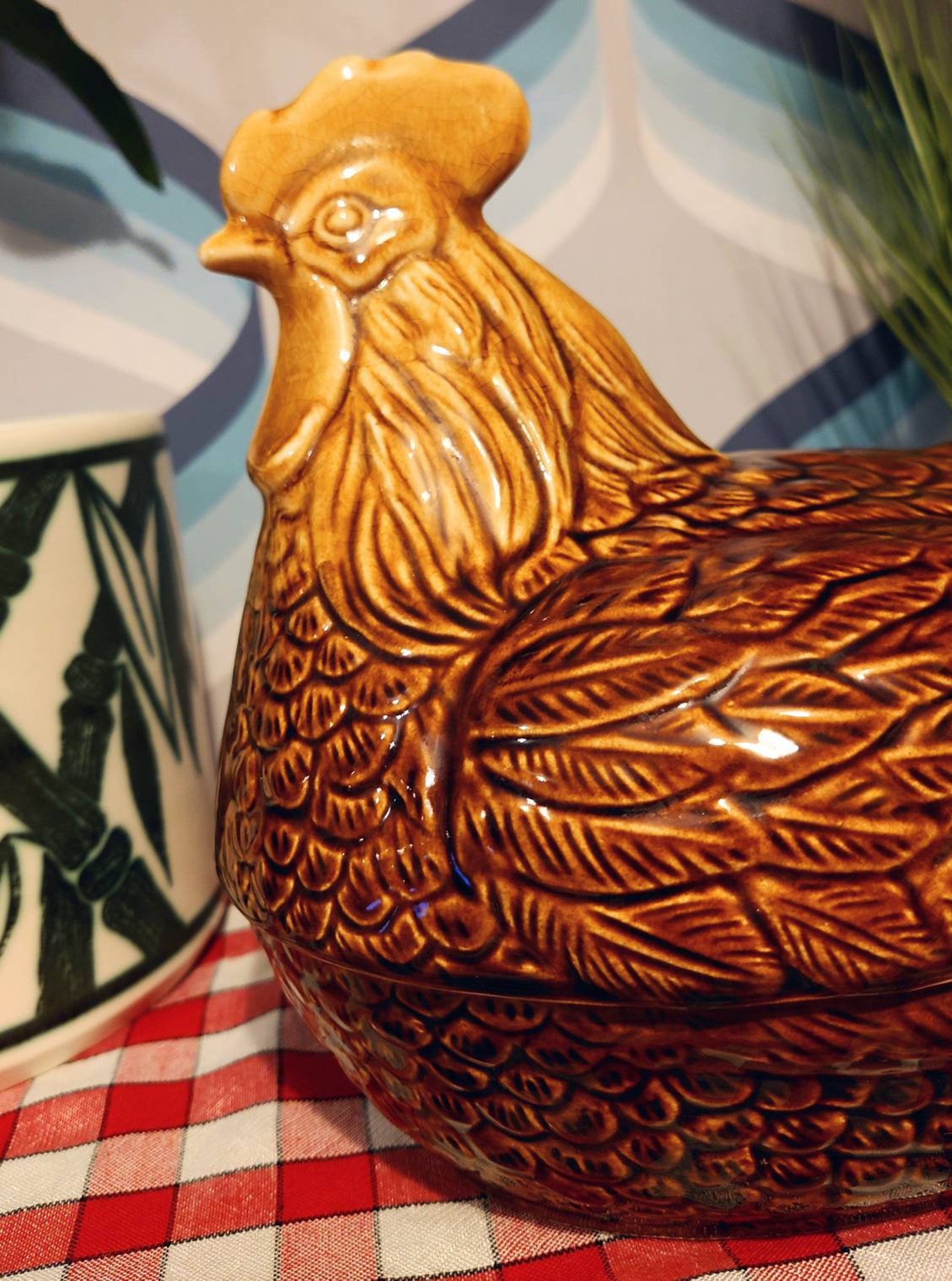 Vintage ceramic brown glazed chicken hen egg holder. Holds 12 | Etsy