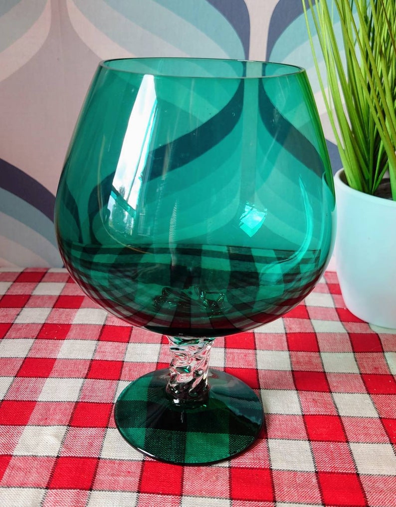 Pretty Green Vintage Brandy Balloon Glass. Etsy