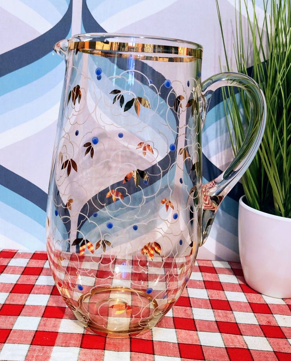 Pretty vintage glass pitcher jug with gold gilding. Etsy