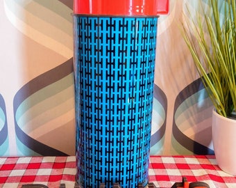 Fab vintage blue and red dogtooth Aladdin thermal flask. Made in England. 1.0 litre.