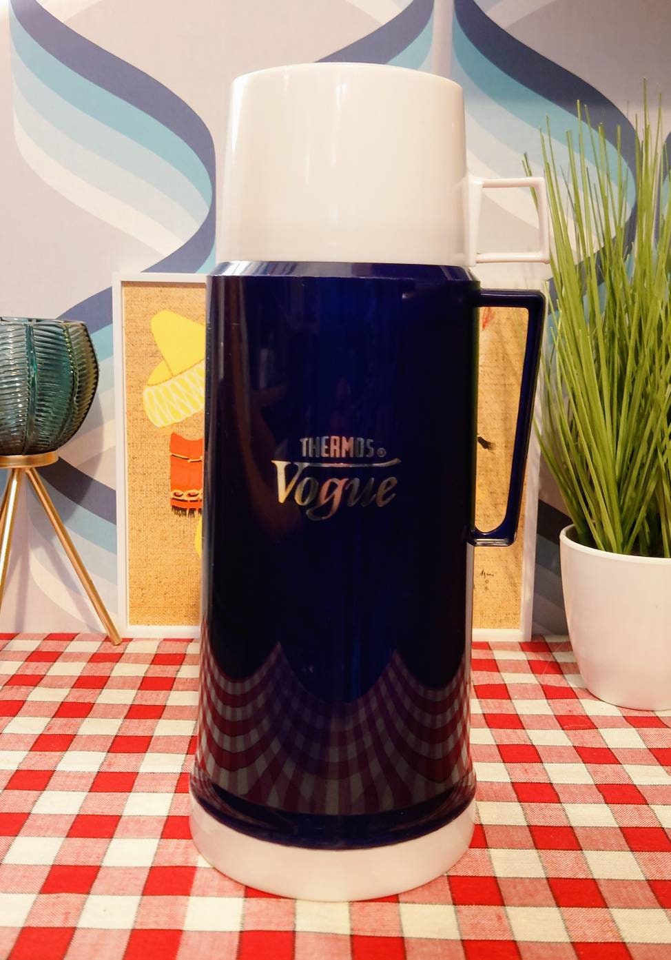 Vintage navy blue THERMOS Vogue flask. Made in England. 2 Etsy