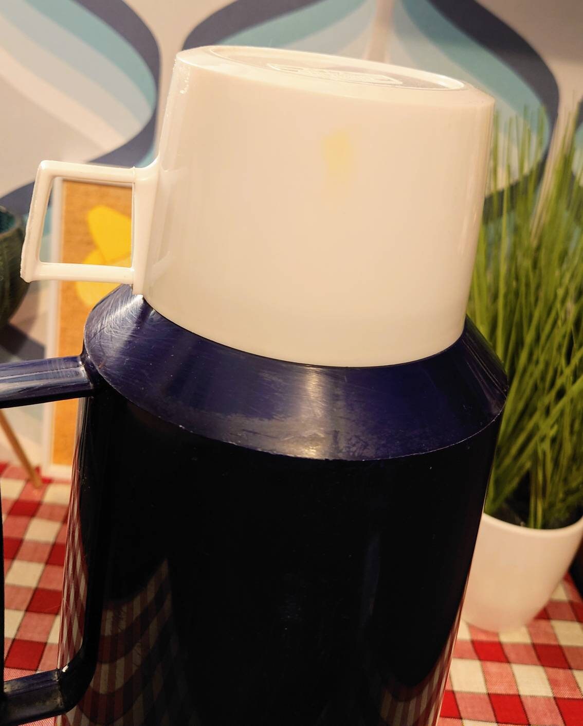 Vintage navy blue THERMOS Vogue flask. Made in England. 2 Etsy