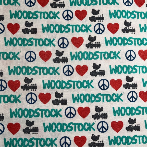 Woodstock Peace Love Cotton Fabric - 1/2 yd | Fabric Destash | Music Fabric | Rock and Roll Fabric