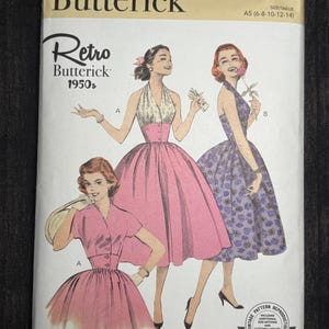 B6938 Butterick Sewing Pattern Misses&#39; Retro 1950s Dress | A5 Size 6-14