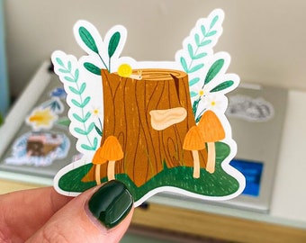 Mush Log Sticker | Cottagecore Mushroom Stationary, Perfect for decorating planners, water bottles, laptops, and more!