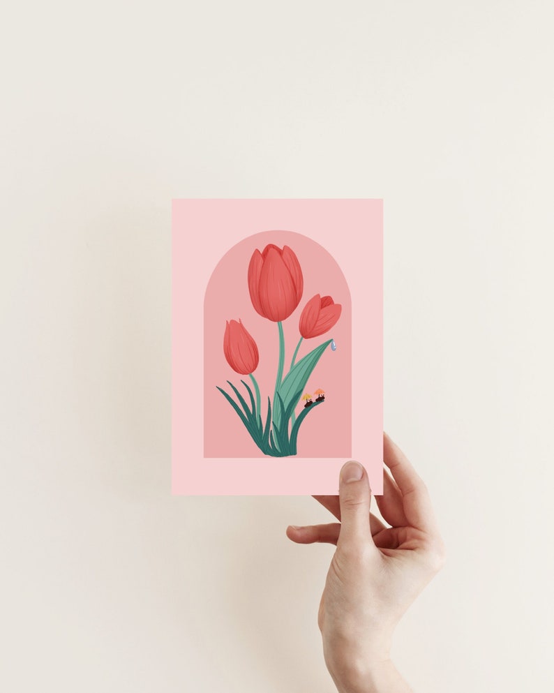 Tulips Print Floral Illustration Wall Art 5x7 or 8x10 Decorative Stationary Gifts for friends, partners, or family image 2