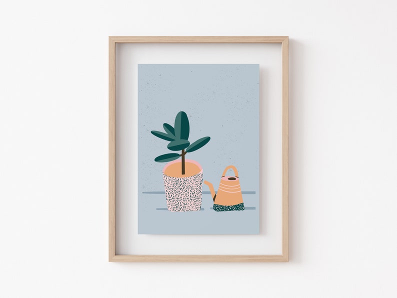 Rubber Tree Plant Print Cute Plant Parent Art 5x7 or 8x10 Gifts for planty friends, partners, or family image 1