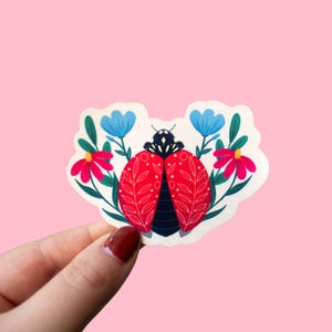 Floral Lady Bug Sticker | Illustrated Critter Sticker | Perfect for water bottles, laptops, planners and more!