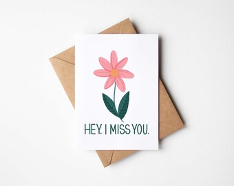 Hey, I Miss You Card | Friendly Greeting Card | Blank A2 With Kraft Envelope