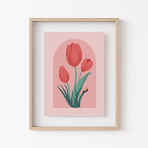 Tulips Print Floral Illustration Wall Art 5x7 or 8x10 Decorative Stationary Gifts for friends, partners, or family image 1