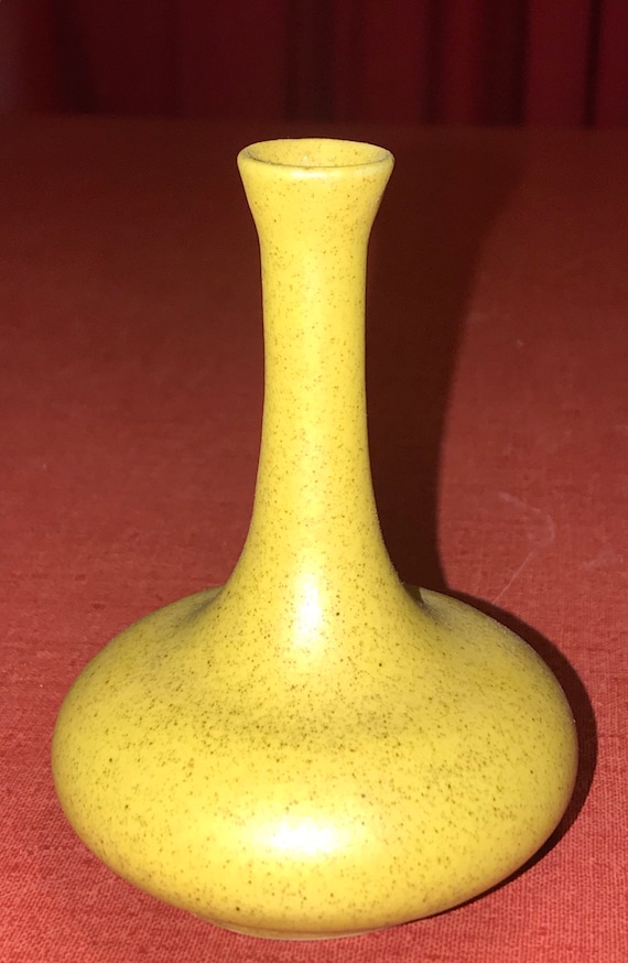 Vintage Small Pigeon Pottery Yellow Bud Vase Signed Etsy