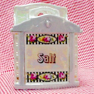 Vintage MEPOCO LUSTER Ware Hanging SALT Box Germany Ceramic Canister Lustreware