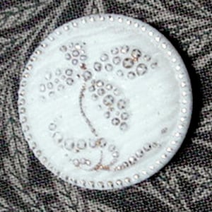 Antique MILK GLASS BUTTON Imitation Fabric Flower Design 4 Way Box Shank 7/8&quot; Gold Lustre