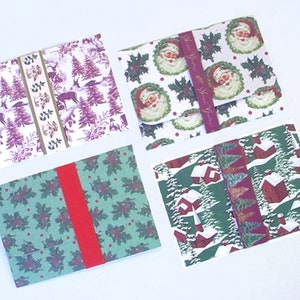 4 CHRISTMAS Gift Card Wallets MONEY HOLDERS Santa Claus Holly Berries Reindeer Snowy Houses Forest