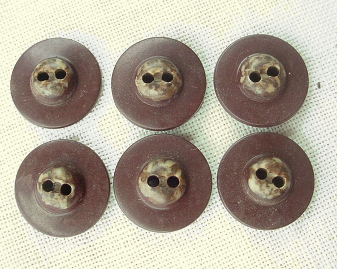 6 Antique Composition Buttons 3/4 Inch Brown With Marbled Centers 3/4 ...