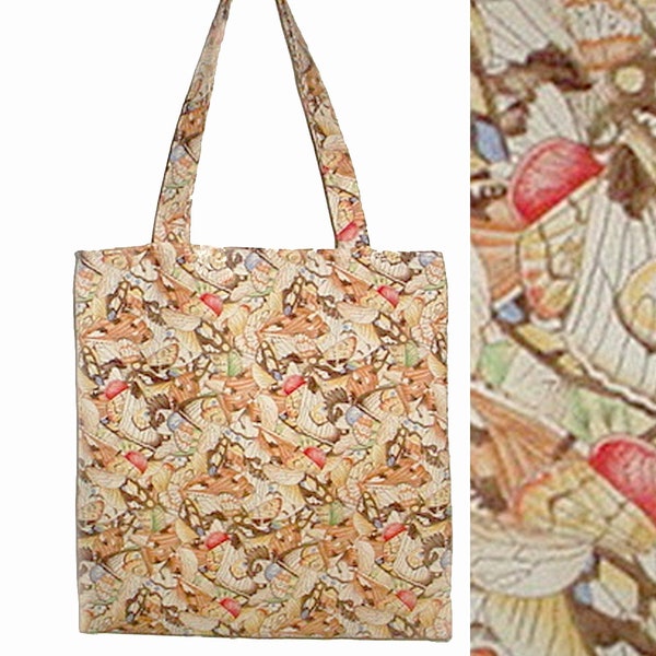 Handmade Tote Bag 100% COTTON BUTTERFLY Wings Pattern OOAK 13" Lined