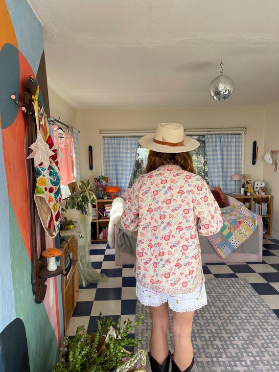 70s Vintage Reversible Floral Print Patchwork Boh… - image 9