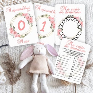 Cartes étapes + Carte de dentition / Carte étapes bébé / Carte de Dentition / Photo bébé / Evolution bébé / Accessoire photo/Accessoire bébé