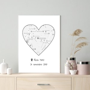 Affiche Plan Endroit rencontre / Plan / Map / endroit / date importante couple / Couple / Saint Valentin/ Cœur / Amour / Amoureux