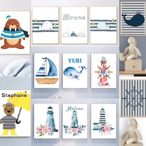 Carteles marineros - Habitación niño/bebé / decoración de pared / marinero / barco / ballena / habitación marinero / mar / Bretaña / A4