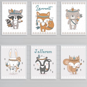 Kinderzimmerposter / Indianer / Bohoo / Babyzimmer / Wanddekoration / Fotorahmen / personalisiertes Poster / Mutterschaft/Waschbär