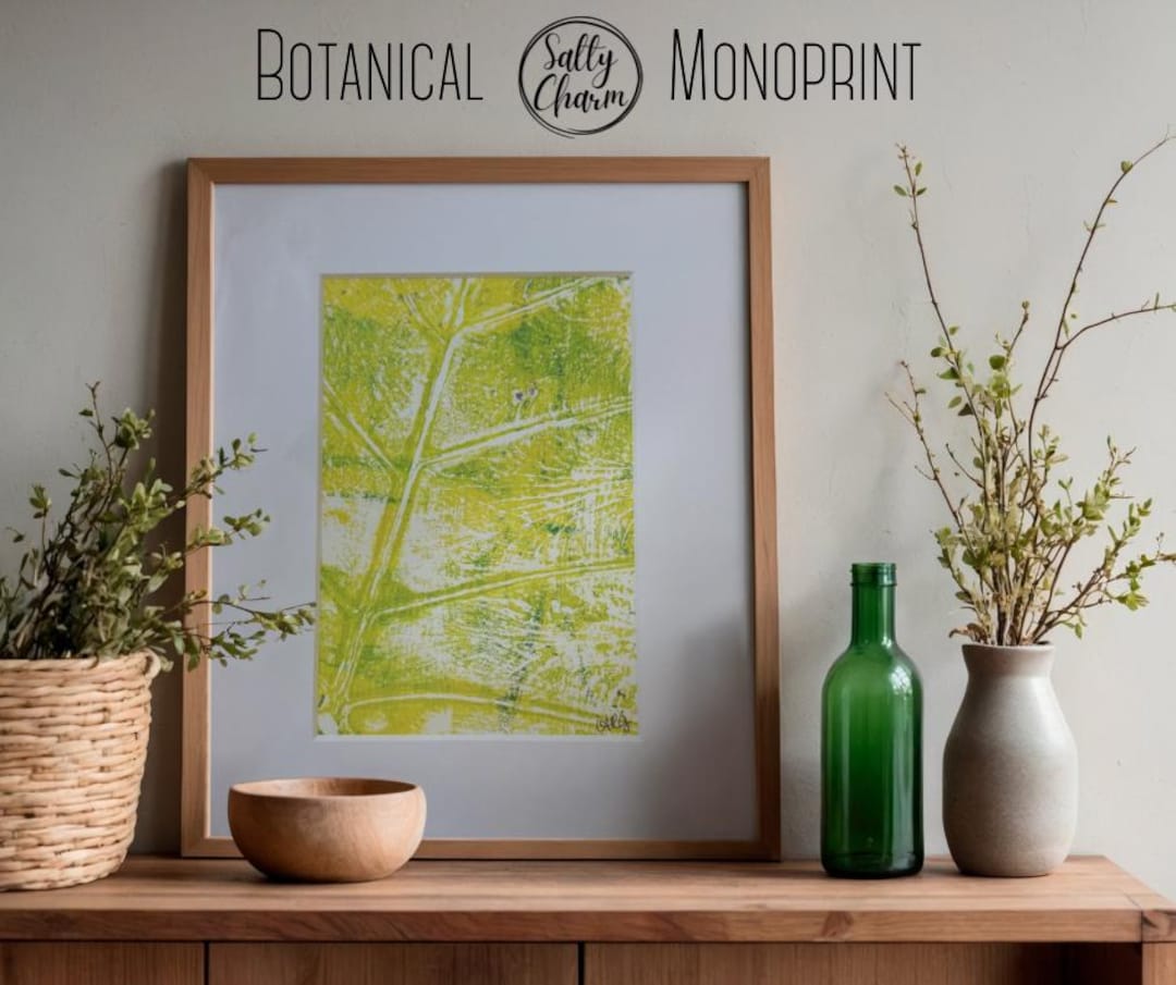 Yellow Painting, Home Decor Wall Art, Nature Monoprint With Leaves - Etsy