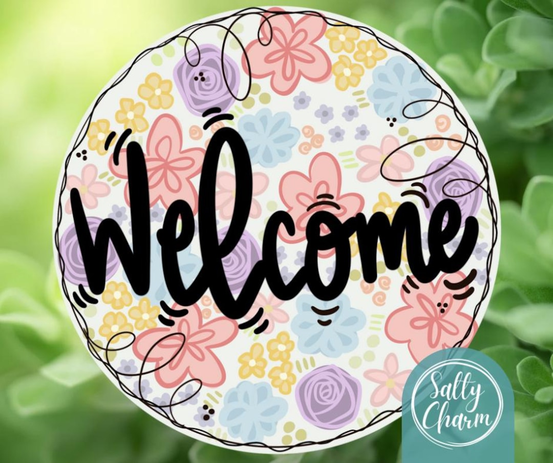 Hand Painted Welcome Floral Door Sign, Colorful Flower Background - Etsy