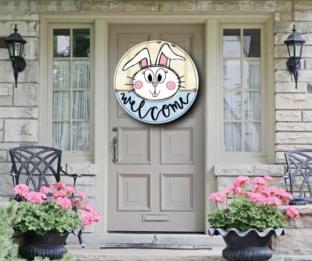 Welcome Easter Bunny Front Door Sign - Spring Pastel Hand Painted ...