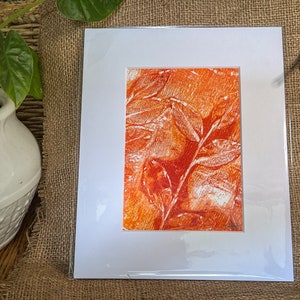 Orange Printed Nature Wall Art Home Decor, Original Monotype Artwork