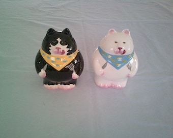 1992 Clay Art Fat Cat Salt & Pepper Shakers 4 3/4&quot; Tall