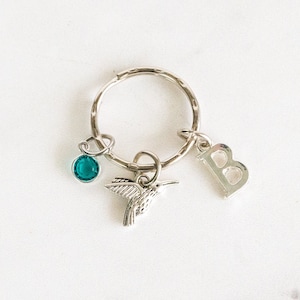 Hummingbird Keychain - With Birthstone, Initial - Keyring - Zipper Pull - Free Shipping and Quantity Discounts!