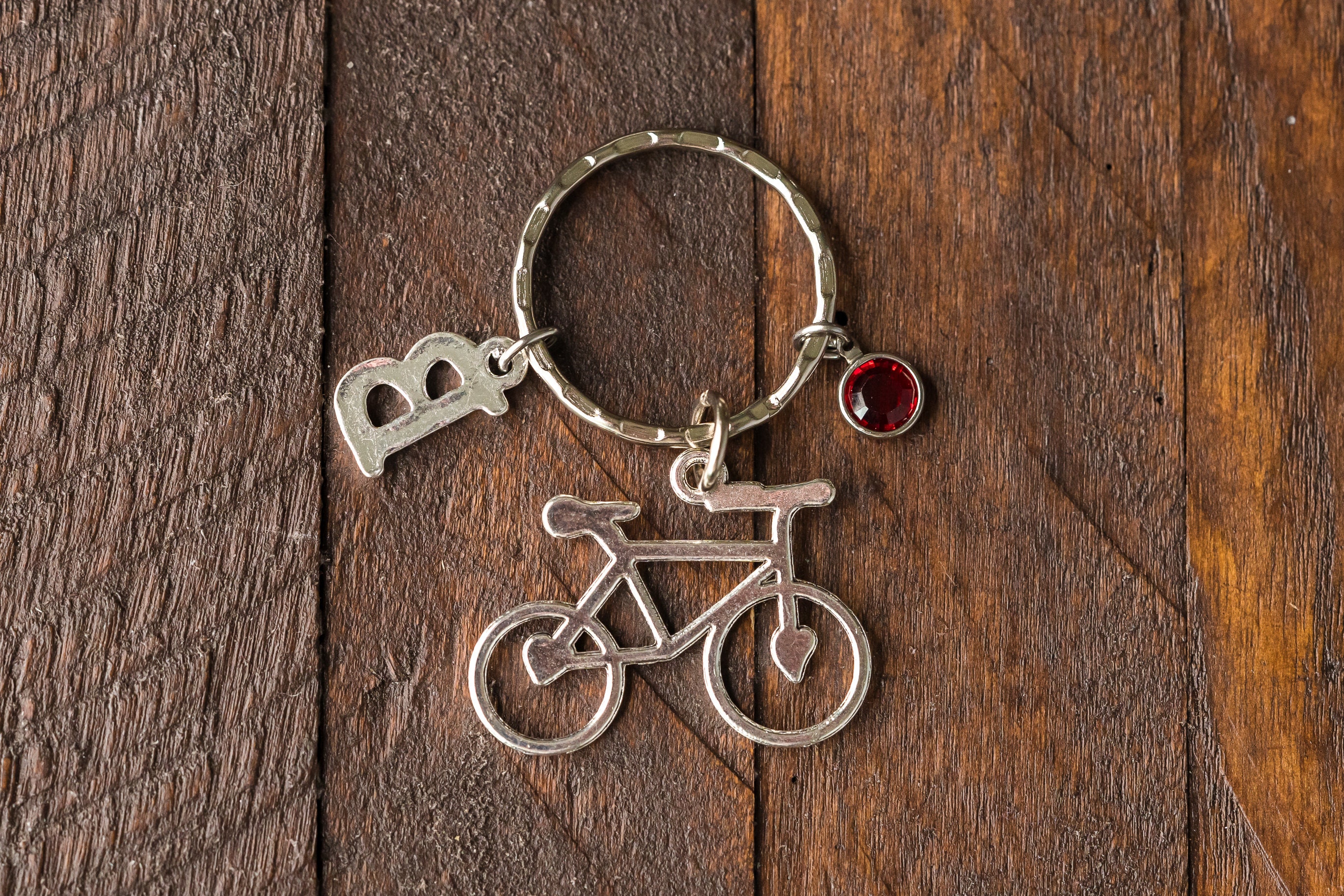 Bicycle Keychain With Bike Key chain Birthstone Initial Etsy