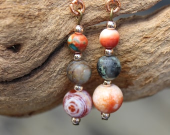 African Turquoise Ocean Jade and Fire Agate Earrings