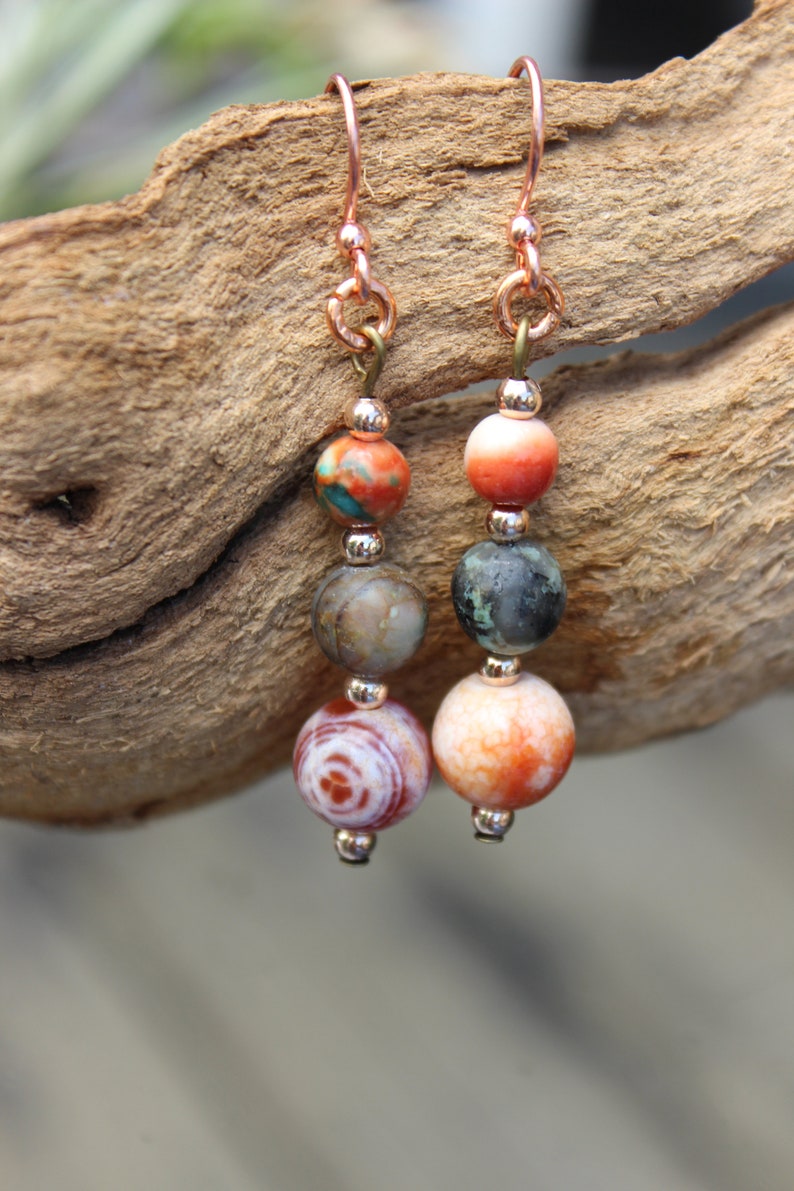 African Turquoise Ocean Jade and Fire Agate Earrings
