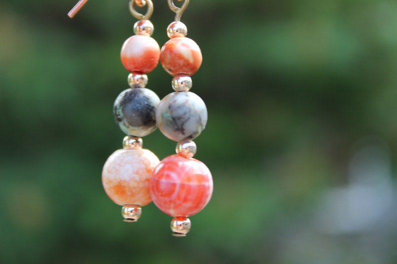 African Turquoise Ocean Jade and Fire Agate Earrings