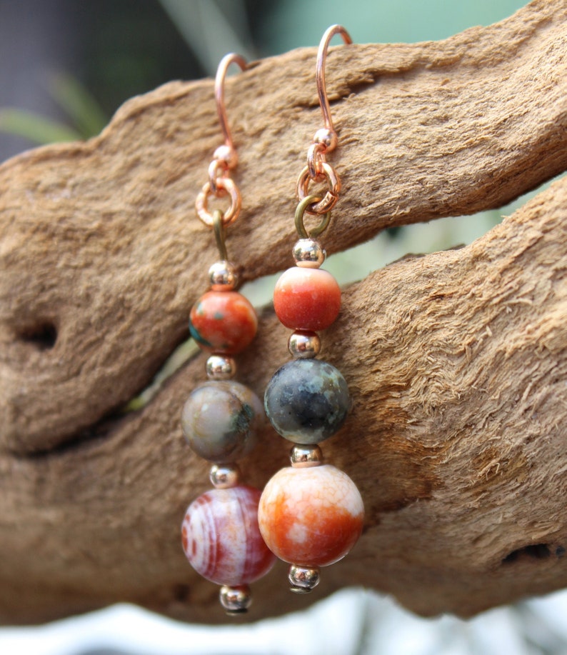 African Turquoise Ocean Jade and Fire Agate Earrings