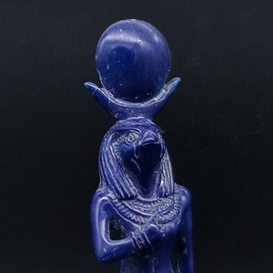 Egyptian Sun God Ra Statue: Blue Antique Art Sculpture