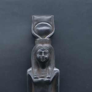 vintage statue goddess Hathor large black Sculpture heavy stone made in Egypt