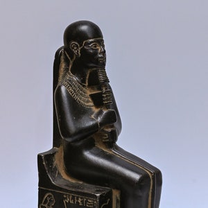 seated statue of Ptah god of Memphis and craftsmen lord of truth, Unique large black made in Egypt