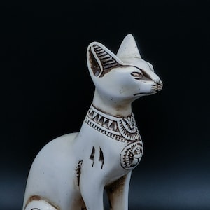 statue of Egyptian goddess Bastet Cat White heavy solid stone made in Egypt