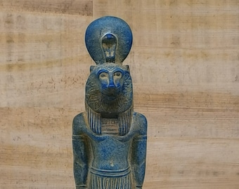 Marvelous SEKHMET the goddess of Healing & war Wearing the sun disk with the cobra -made of Blue stone - our item is made with Egyptian soul