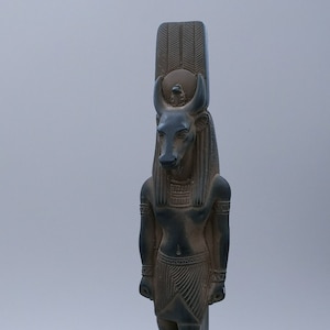 Egyptian Hathor Statue: Dark Stone Goddess Art, Made in Egypt