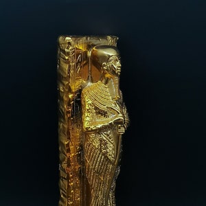 Unique statue of Ptah Stela relief God craftsmen unique heavy stone, gold leaf made in Egypt