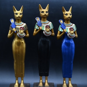 statue of Egyptian goddess Bastet Joy Love Music Family Royal Ankh, more colors made in Egypt