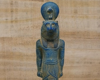 Marvelous SEKHMET the goddess of Healing & war Wearing the sun disk with the cobra -made of Blue stone - our item is made with Egyptian soul