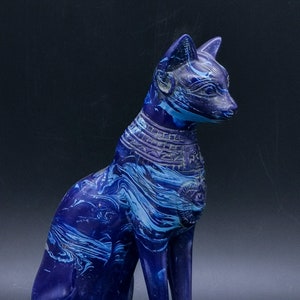 Unique Ancient Egyptian Cat Bastet Goddess of Protection & Pleasure -Handmade Altar statue made from Blue stone - made with Egyptian soul