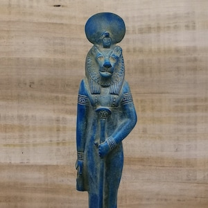 unique statue of Goddess Sekhmet standing Power Spiritual and protection replica Large heavy blue stone Ancient Egypt altar made in Egypt
